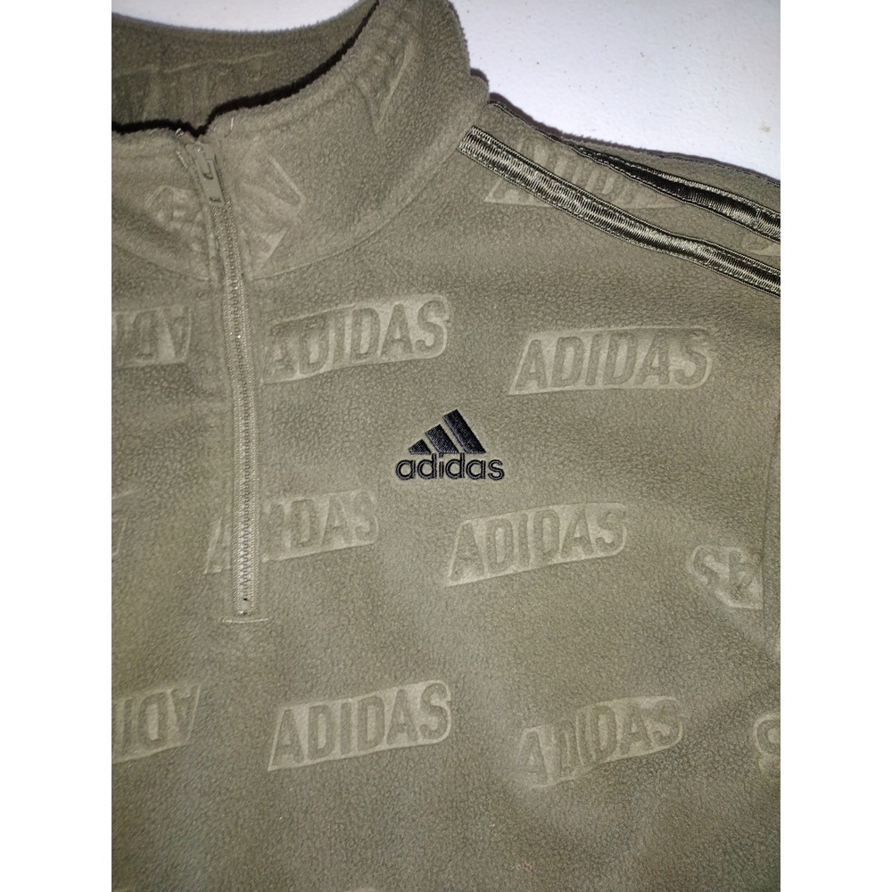 Adidas Kids Olive Green Fleece Pullover Sweatshirt All Over Logo - Picture 2 of 5